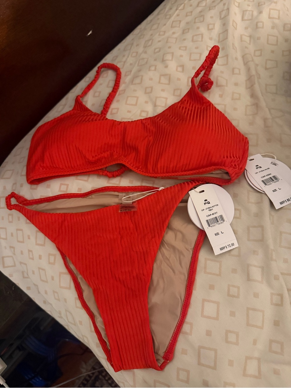 PQ Red Ribbed Bikini Set - Women Swim